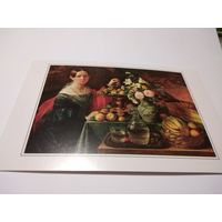 Открытка. Иван Хруцкий. Портрет неизвестной с цветами и фруктами.