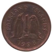 Заморская Территория Фолклендские Острова (Фолкленды). 1 пенни 1998. Фауна. Семья пингвинов.