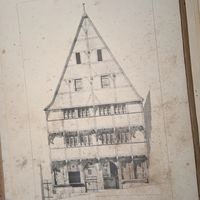 Гравюра. 19 век. HAUS ZU MARBURG 1320 48 X 32cm. Германия.  РАСПРОДАЖА КОЛЛЕКЦИИ.