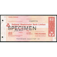 Дорожный чек Образец 2 фунта стерлингов Банк Westminster Bank Англия