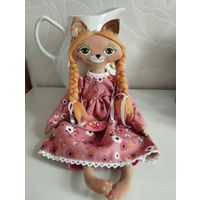 Кошечка куколка ручной работы из текстиля высота 38 см ручки подвижны