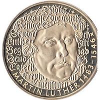 Германия 5 марок, 1983 500 лет со дня рождения Мартина Лютера UNC