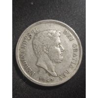 Италия. Неаполь. 120 гран (пиастр) 1840 г. Фердинанд II Крупная монета.