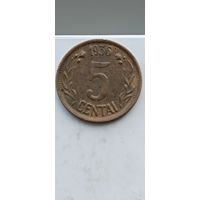 5 центов 1936 года. Литва - Первая Республика (1925 - 1938). Монета не чищена. 2513