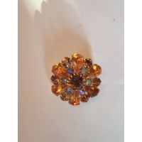 Винтажная брошь медовые стразы  Чехословакия