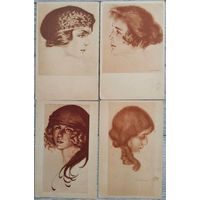 Женские профили. Макс Брюнинг. 4 шт. Германия. Начало 20-го века.