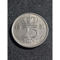 Нидерланды 25 центов 1951