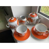 КАЧЕСТВЕНННЫЙ !!Редкий старинный чайный сервиз маки фарфор СССР барановка Барановский фарфоровый завод на 8 пар(ПЕРСОН)