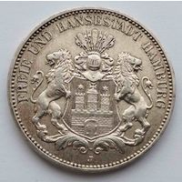 3 марки 1909. Гамбург. Серебро. Оригинал.