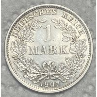 Монета 1 марка 1907 год. Германская империя. Вильгельм II. Монетный двор Бавария.