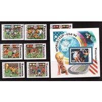 Танзания-1994, (Мих.1759-1765,БЛ.149)  **   , Спорт, Футбол, ЧМ-1994(полная серия)