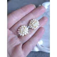 Винтажные серьги-гвоздики винтовые пусеты с натуральным жемчугом 70х-90х