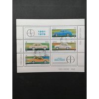 Польша 1976 Блок Mi.66 с 4 марками и 2 купонами "25 лет автозаводу FSO в Варшаве" (гашение с клеем) марки Mi.2467-2470 каталог 2.00 евро