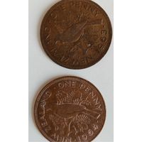 Монеты 1 пенни Новая Зеландия 1963 и 1964 гг.