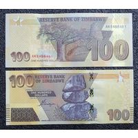 100 долларов Зимбабве 2020 г. UNC