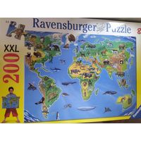 Паззл Политическая Карта мира(1000 эл.)+Карта с животными мира (200 эл.) Ravensburger,одним лотом