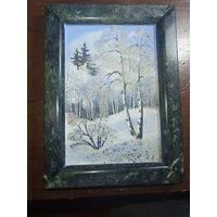 Картина . Пано из камня . Зимний пейзаж . СССР .