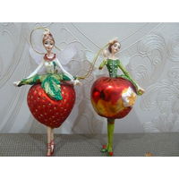 Новогодние игрушки "Клубничка" и "Яблочко" Стекло
