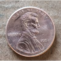 США 1 цент, 2002 г., цент Линкольна, отметка мд: "D" Денвер, KM# 201b