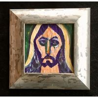 Акулов В.И. "Голова Христа", акрил, картон. Размер 20/20 см.
