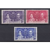 24.BrKS. Великобритания. Колонии.  Маврикий. Коронация Георга VI и Елизаветы. 1937 г. Полная серия. Mi.##200-202.