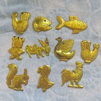 Елочные игрушки, пластик в золоте
