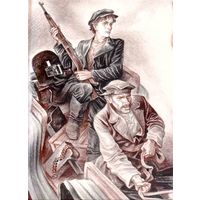 Картина. Красноармейцы на тачанке. 1984 год. Художник Александрович Виктор Францевич.