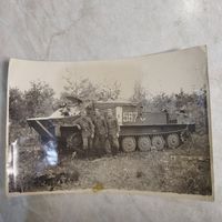 Фотография. Курсанты военного училища у БТР-50. Ретро СССР.