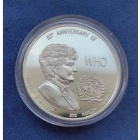 Замбия, 5000 квача, 1998 г. 50-я годовщина ВОЗ, унция серебра 31,1 г. Редкая!