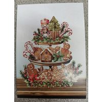 Открытка новый год, пряники, остролист. Чистая