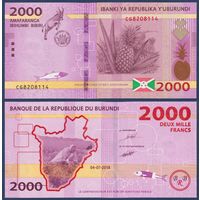Бурунди, 2000 франков 2018, P-52 (CG, антилопа, ананас), UNC