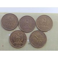 5 грош Польша 1990,1991,1992,1998,1999 года  лот 8,     5 монет