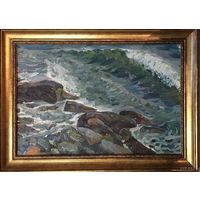 Крохалев П.С (Крохолев) Море и камни,1971 г. К/М. 34х50 см; с рамой - 43х59 см.