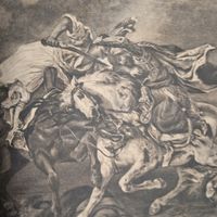 Нападение Гяура на Гасана. Энциклопедическая гравюра СПБ. 19-20века 24х16см.