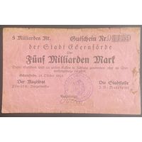Банкнота 5 миллионов марок 1923 год. Эккернфёрд. Веймарская республика.