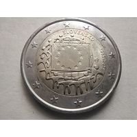 2 ЕВРО, СЛОВАКИЯ (Общеевропейская серия - 30 лет флагу Европы) UNC тираж 994 000