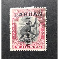 Великобритания. Лабуан\392с\  1901 доплатная. Фауна обезьяна. надпечатка