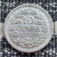 Нидерланды 10 центов 1939 года. Королева Вильгельмина. II Мировая война. Серебро! Сторгуй за свою цену, предложи обмен!