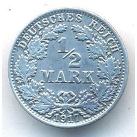 Германия 1/2 марки 1917 год А Ag _состояние VF