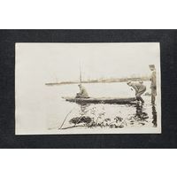 Открытка 1 Мировая война / Во время наводнения / Щара Огинский канал / Немецкие офицеры, полевая униформа, бинокли