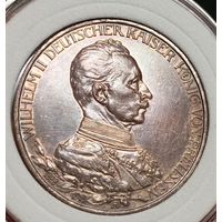 3м 1913, Пруссия, Вильгелм II в мундире, благородная вековая патина, красивая! Смотрите также другие мои лоты!