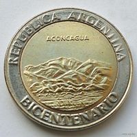 Аргентина 1 песо, 2010 года, UNC. "200 лет Аргентине - вулкан Аконкагуа". Предложите свою цену или обмен!