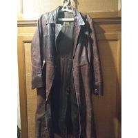 Плащ кожаный винтажный коричневый, унисекс, б/у