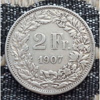 Швейцария 2 франка 1907 года, B. Серебро! Сторгуй за свою цену, предложи обмен!