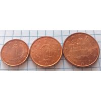 Три монеты Сан-Марино 1,2 и 5 евроцентов 2004 года