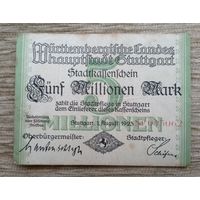 Werty71 Германия 5 миллионов 5000000 марок 1923 Штутгарт 5 000 000 банкнота гроссгельд