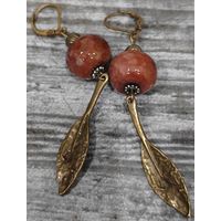 Серьги, бронза, камни. Люкс витаж. СССР