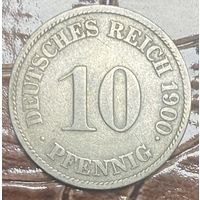 Монета 10 пфеннигов 1900 год. Германская империя.