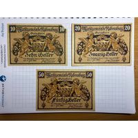 10, 20 и 50 геллеров (нотгельды) 1921 г. Австрия.