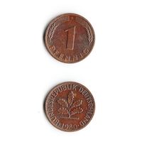 1 пфенниг Германия 1980 года(F)